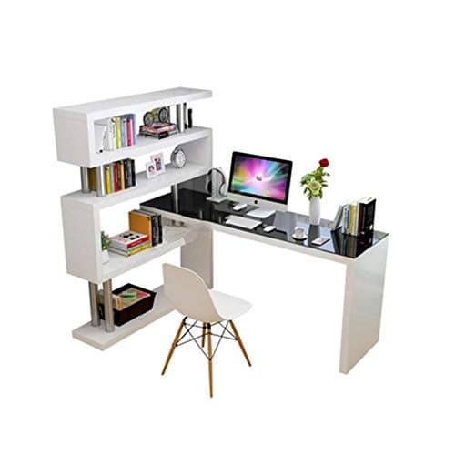 GNSDA Rotating Home Office Corner Desk and Storage Shelf Combo, Reversible L-Shaped Computer Modern Office Study Workstation for Living Room,with Bookshelf