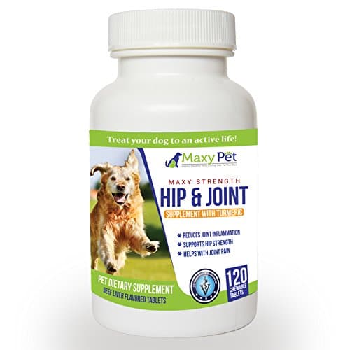 Maxy Pet - Hip and Joint Supplement with Turmeric for Dog Joint Pain Relief. Pet Glucosamine Chondroitin MSM CoQ10 Vitamin C. 120 per bottle