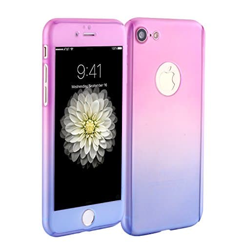 iPhone 7 case,sxxissky[Rainbow Series] 2 in 1 Ultra Thin Full body Coverage [Gradient Ramp Colorful/Pink-Purple] with [Tempered Glass Screen] Slim PC Hard Protective Case Cover&amp;Skin for Apple iPhone7