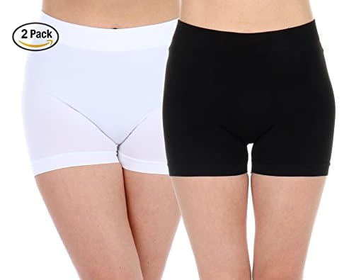 Thin Mini Stretch Shorts for Women- Reg.(XS, S, M), Plus Size(L, 1XL, 2XL) –Great for Sports to Wear Under Dress Skirt (Plus Size (L,1xl,2XL), 2pk-Black,White)
