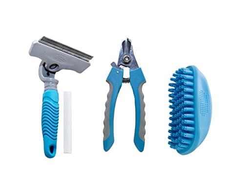 Pet Bath Care Kit Shedding Brush, Large Nail - Claw clipper, Toothbrush, Massage - Brush, Quick Drying Towel Set tools for any size of animal small medium big dog cat ferret (Mass+Shed+Clipperl+)