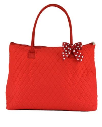 Bellaza Quilted Solid Color Extra Large Travel, Overnight or School Tote Bag (Red/White)