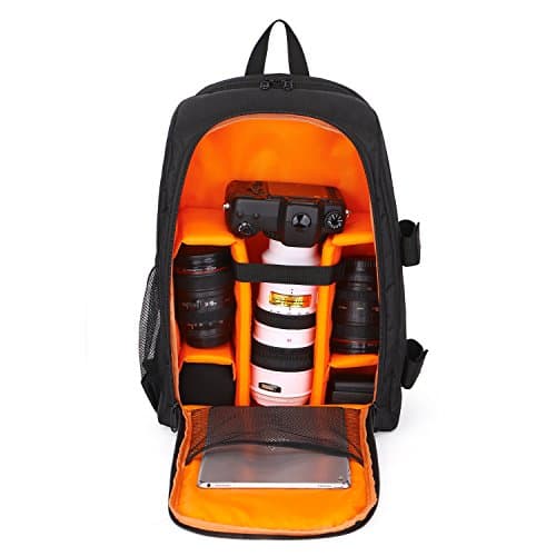 DSLR Camera Backpack Waterproof Light Weighted Laptop Camera Bag Double Function for Lens,Mirrorless Flashes Tripod Holder with Size 17.32" X 7" X 12.4" (Orange)