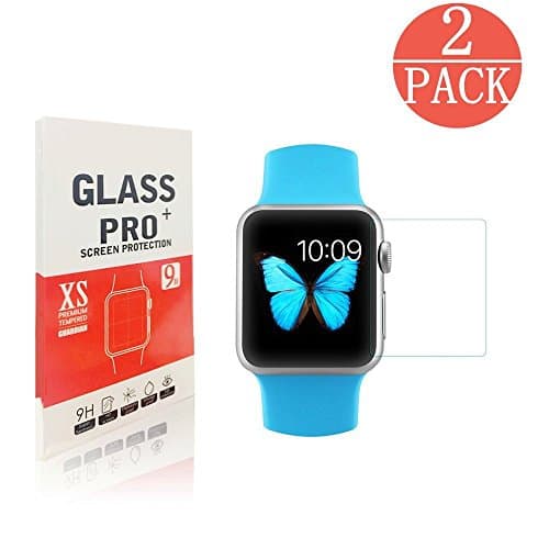 Apple Watch 38mm Tempered Glass Screen Protector, supertima [9H Hardness][Only cover flat area][Anti-Fingerprint][Anti-Bubble] screen protector for Apple Watch 38mm [2 Pack]
