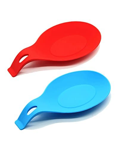 DAPOTO Silicone Spoon Rest Red Pink Blue Kitchen Cooking Spoon Holder 2-Pack Size Large (Red/Blue)