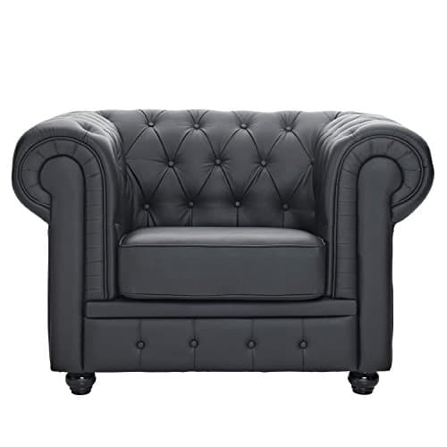 Madison Home Classic Scroll Arm Tufted Boned Leather Chesterfield Accent Chair Black
