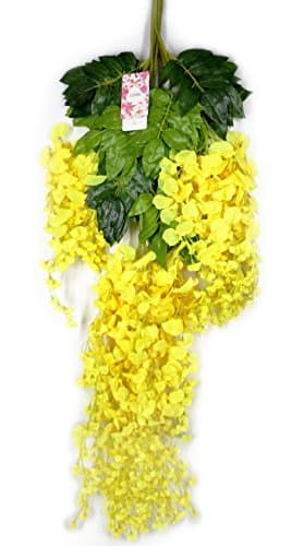 Coobl 3.6 Ft Realistic Romantic Classic Artificial Fake Wisteria Vine Ratta Silk Flowers for Garden Floral Decoration DIY Living Room Hanging Plant Vine Home Party Wedding Decor 12 Pcs (yellow)