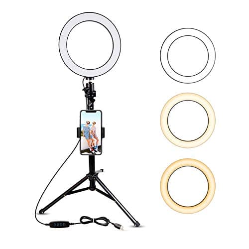 8" Selfie Ring Light with Tripod Stand & Cell Phone Holder for Live Stream/Makeup,Mini Led Camera Ringlight for YouTube Video/Photography Compatible with iPhone Xs Max XR 8 7 Plus X Android