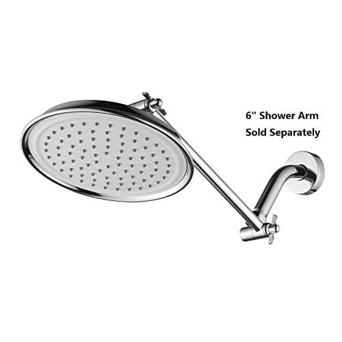 Purelux 8 inches Classic Style Rainfall Shower Head with 10” Solid Brass Adjustable Shower Extension Arm, Chrome Finish