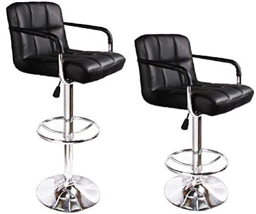 Comixpro 2 Black Bar Stools Leather Modern Hydraulic Swivel Pub Chair Barstool w/ Armrest