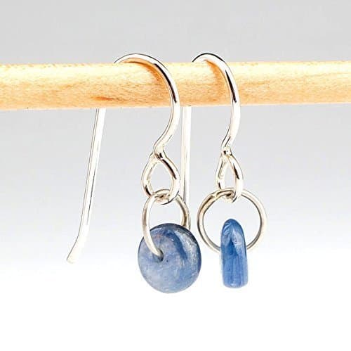 Melanie Golden JewelryTiny Blue Kyanite Gemstone Spinner Orbit Earrings | Tiny Little Boho 925 Sterling Silver Dangle Drop Earrings For Women and Girls