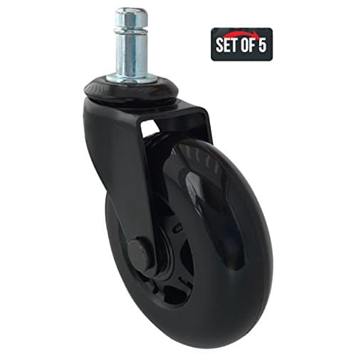 Office Chair Caster Wheels Replacement Set - Best 3" Chair Wheels for Hardwood Floors - Our Rubber Casters Outperform Any Office Chair Mat Heavy Duty, Desk Chair Rollers with Replaceable Black Wheel