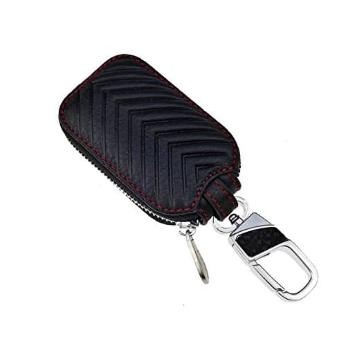 Maria Wang Car key case,Genuine Leather Car Smart Key Chain Bag coin holder Case Cover Pouch Universal Vehicle Keychain Holder Metal Hook and Keyring Wallet Zipper Bag case for Remote Key Fob (Black)