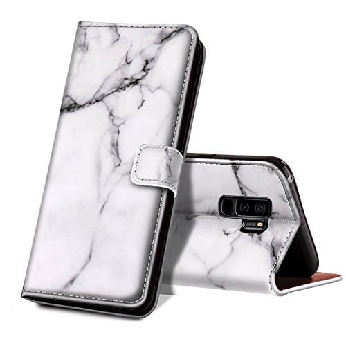 Samsung Galaxy S9 Plus Wallet Case, Sangkoo White Marble S9 Plus Case, Premium PU Leather Wallet Flip Protective Case Cover with Card Slots and KickStand for Samsung Galaxy S9 Plus (Marble)