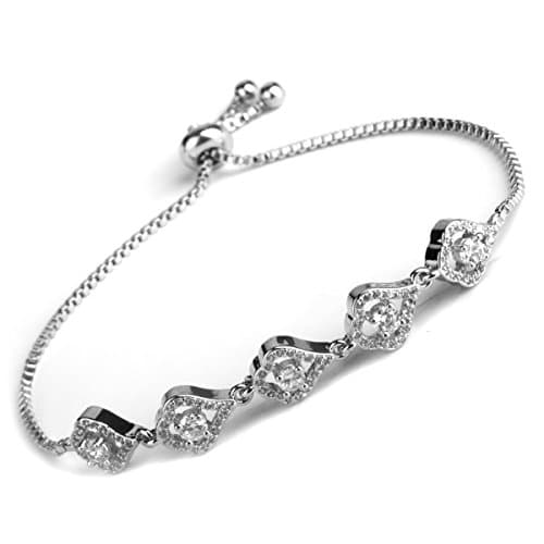 Gold Plated Cubic Zirconia Stones Adjustable Pull Chain Bracelet (Platinum Plated Bracelet 18)