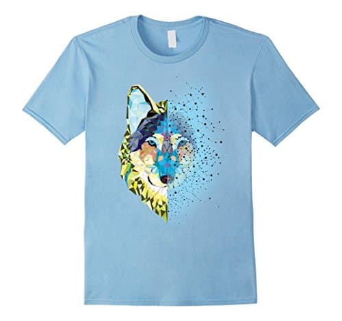 Mens Geometric Wolf T-Shirt Tee Squared / Abstract / Color Large Baby Blue