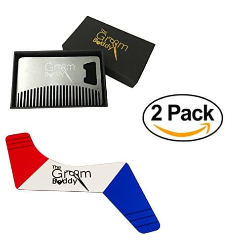Beard Shaping Tool &amp; Wallet Comb by the Groom Buddy for Men's Facial Hair Hairline Perfect Symmetric Lines and Trims for Men and Beard Comb Tools for a Gentleman's Mustache Goatee Side Burns