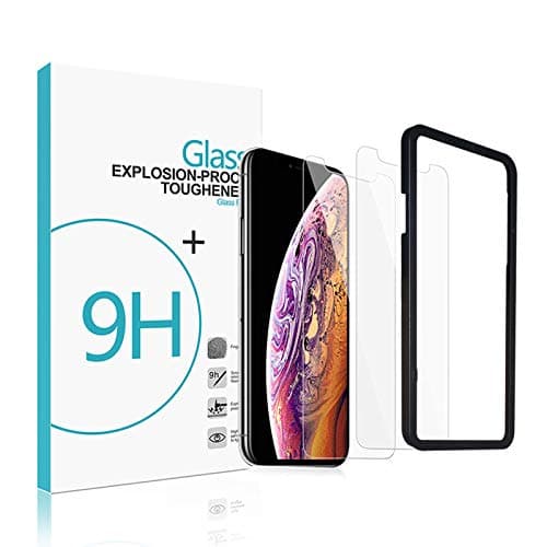JustCube 2 Pack iPhone XS MAX Transparent Premium Tempered Glass Screen Protector with Applicator for easy install - Bubble Free - Case Friendly - Anti Scratch - 9H Hardness - iPhone XS MAX 6.5"
