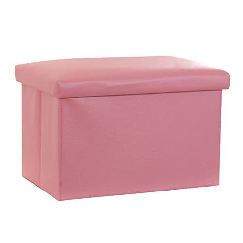 Dasior Faux Leather Folding Beach Storage Ottoman Cube Foot Stool Rest Seat for Toy and Shoe Chest Pink