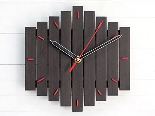 Romb I, bicolor red contemporary wall clock silent modern style minimal simple design home office wooden hanging clock wood gift, paladim