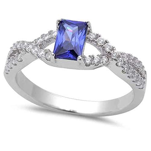 Created Tanzanite Twisted Prong .925 Sterling Silver Ring Sizes 5-9