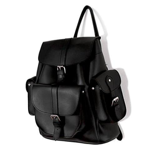 WORTHTRYIT Women's Vegan Leather Multi Pockets Backpacks 12.8"12.4"- Black