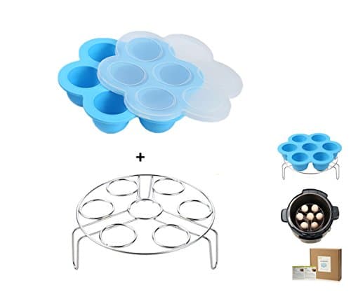 Egg Bites Molds for Instant Pot Accessories by ULEE - Fits Instant Pot 5/6/8 qt Pressure Cooker, Both the Tray and Lid Made of Silicone, Stainless Steel Egg Steam Rack Included (Blue)