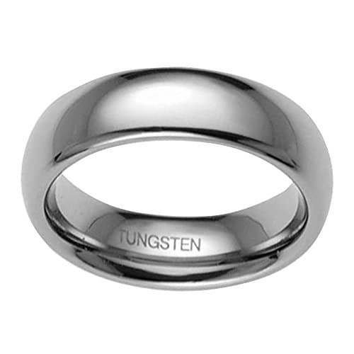 Tungsten Rings for Men - 7mm Silver White Polish Classic Dome Men Wedding Engagement Ring Comfort Fit TKJ
