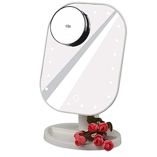LED Makeup Mirror, Touch Screen 22 LED Lighted Makeup Mirror, Rectangle Desktop Cosmetic Mirror with Removable 10x Magnifying Mirror (White)