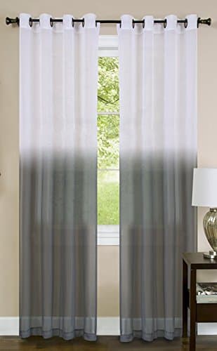 2 Piece Essence Ombre Grommet Sheer Curtain Panel Set. 84 Inch Length (Charcoal)
