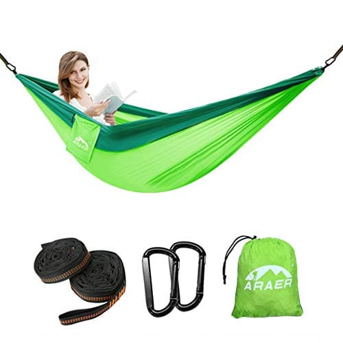 ARAER Camping Hammock Single Double Ultra-Light Breathable Quick-drying Nylon Load Capacity 660LBS, 2 Tree Straps, Portable for Backpacking, Travel, Beach, Garden