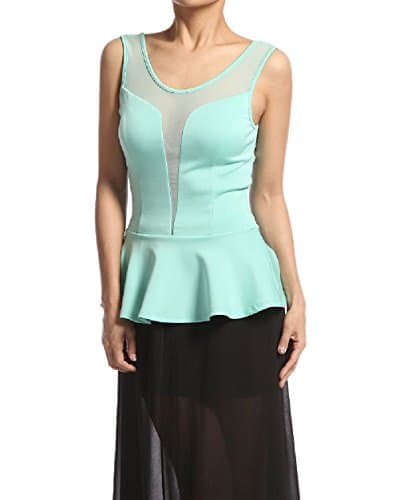 Mesh Insert Celeb Top Sleeveless Open Back Knit Blouse Semi-Transparent