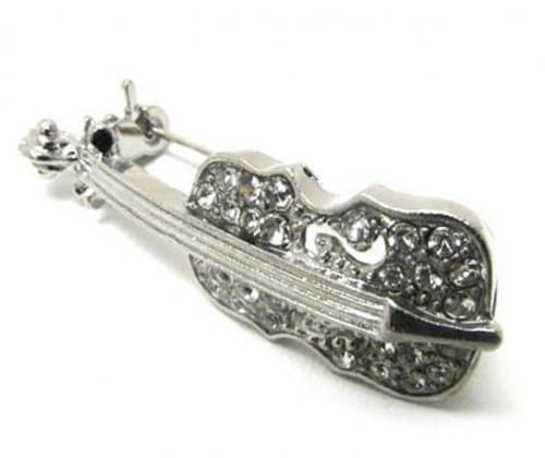 Violin Pin Brooch Clear Crystal C39 Music