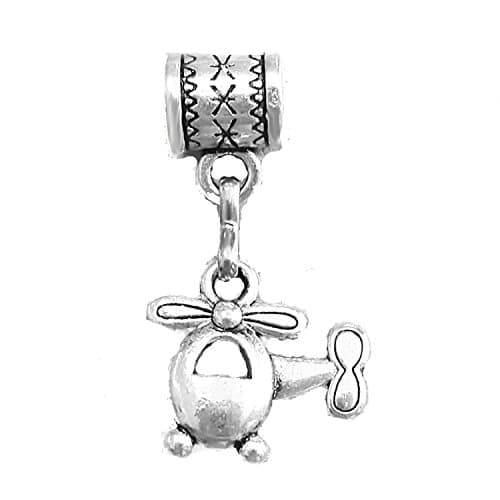 "Helicopter charm" is a Silver Hanging charm by Mossy Cabin for large hole style snake chain charm bracelets or add to a key chain or neck chain