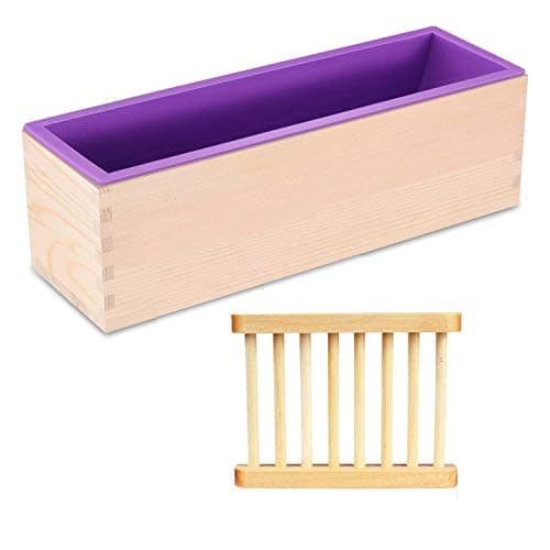 Silicone soap molds, Dimose 42oz Flexible Rectangular Soap Silicone Loaf Mold with Wood Box, DIY Tool for Soap Cake Making Supplies with Wood Soap Holder