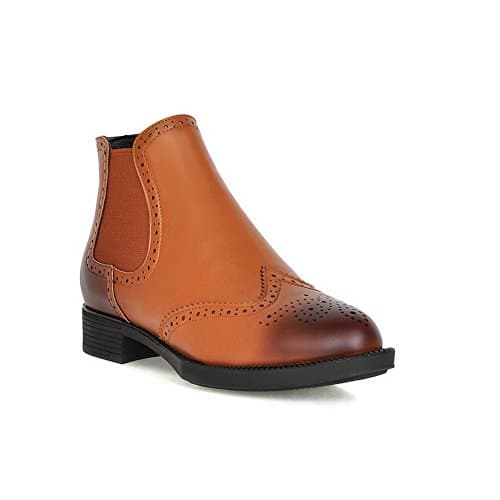 AalarDom Women's Solid Low Heels Round Closed Toe Pu Pull On Boots