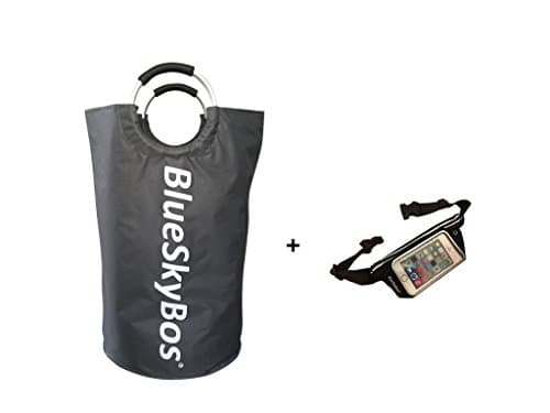 BlueSkyBos Collapsible Pop-up Foldable Laundry Utility Bag Bin Hamper with Aluminum alloy ring handles rubber foam grip Heavy Duty Self-Stand Double sided Lightweight for Home College Travel (Grey)