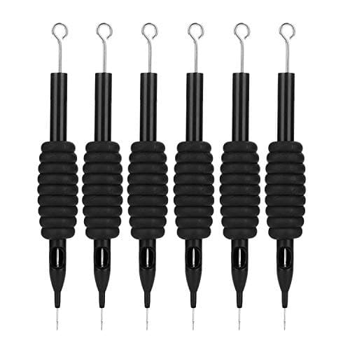 Cettkowns 6-Pack 20mm / 0.79" Grip Round Tip Soft Rubber Black Disposable Sterilized Conjoined Tattoo Tubes with Tattoo Needles Used for Tattoo Machines, Tattoo Kit, Tattoo Supplies (5RL)
