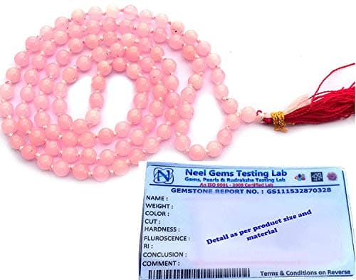 Rose Quartz Mala 8Mm Beads Size 108+1 = 109 Beads Rose Quartz Mala Certified