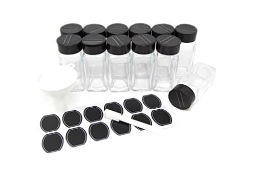 Glass clear square spice jars with Black sifter lid 4oz in case of 12 by Nicole Jean (Black)