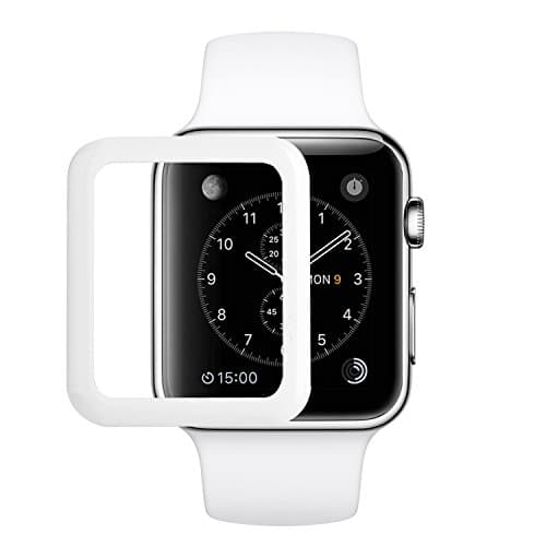 SUPTMAX Apple Watch Screen Protector 38mm Series 1 Series 2 FULL Coverage 9H [Drop Protection][Anti-Scratch] Apple Watch Tempered Glass Screen Protector (38mm White)