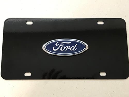 Ford 3D Emblem on Black Steel Front License Plate with matching color screw caps