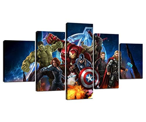 Miracle Avenger Ultron Super Hero Wall Art Paintings 5 Panel Large Prints Posters Home Decor Decal Canvas Pictures Photos for Bedroom Living Room Framed Ready to Hang (60''W x 32''H)