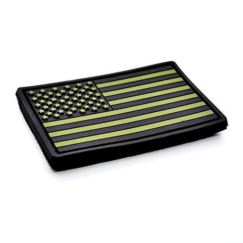 3" x 2" American Flag PVC Patch with Velcro - Green & Black - USA Flag Patch United States of America Military Uniform Tactical Jacket Milsim Hats - Soft Rubber Emblem - Hook & Loop