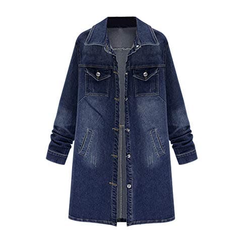 Faionny Women Plus Size Coat Denim Outcoat Solid Long Overcoat Pockets Jean Jacket Long Sleeve Blazer Parka Windbreaker