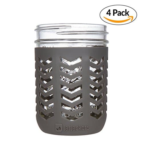 JarJackets Silicone Mason Jar Protector Sleeve - Fits Ball, Kerr 16oz (1 pint) Wide-Mouth Jars | Package of 4 (Charcoal)