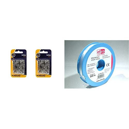Korbond 2 x 50-Piece Safety Pins & Efco Polyamide Thread tensile Force Approx. 9 kg ø 0,45 mm 100 m Clear, 12 x 5 x 2 cm