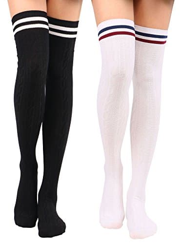 Women's Thigh High Cable Knit Striped Winter Socks – 1-3 Packs