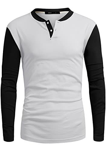 DANDYCLO Men's Henley Shirt Premium Design Long Sleeve Solid Henley Neck Shirt WHITE/BLACK XX-Large