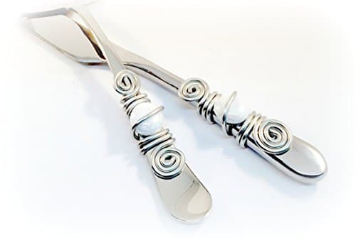 Wire Wrapped Stainless Steel Wedding Serving Cake and Knife Set made with a Cabochon Marble.